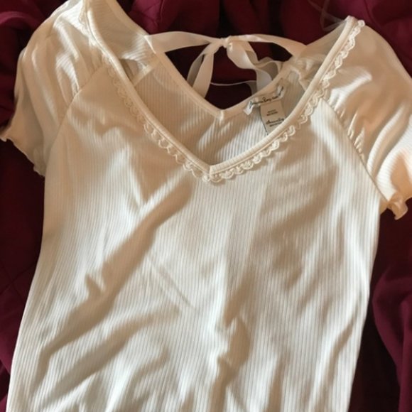 White and Pastel Light Blue Ribbon Shirt Medium American Rag - Picture 13 of 13